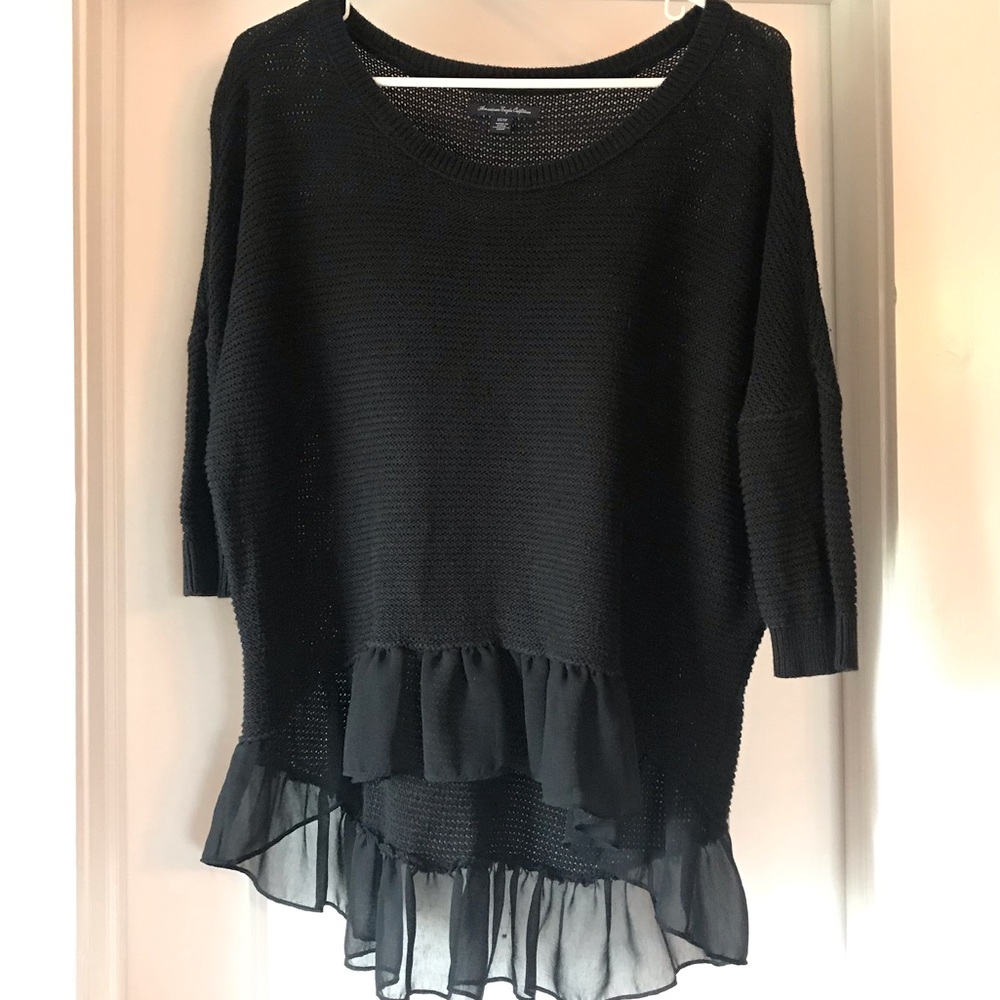 Black Tulle Ruffle Sweater